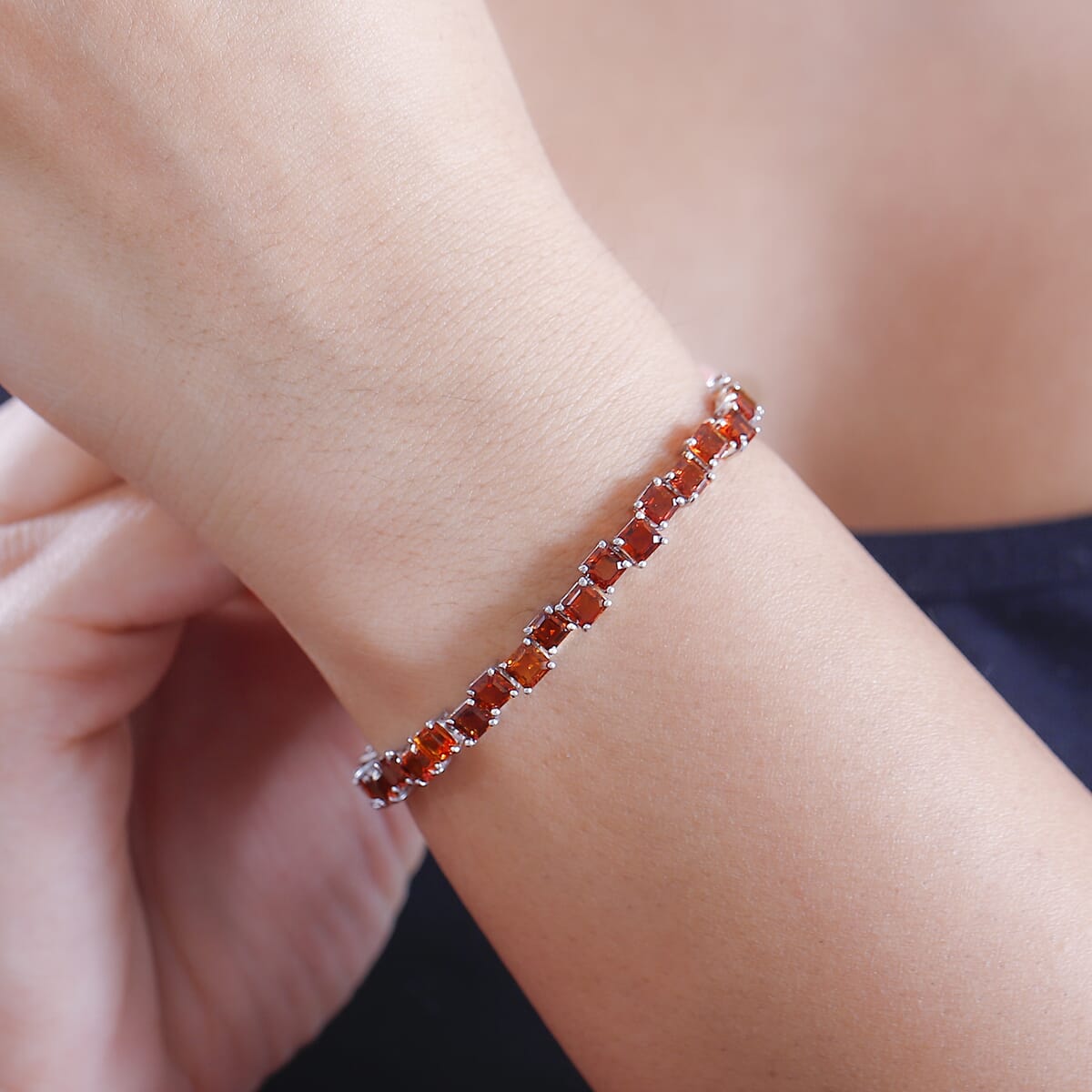 Brazilian Cherry Citrine 12.25 ctw Art Deco Bracelet in Rhodium Over Sterling Silver (8.00 In) image number 2