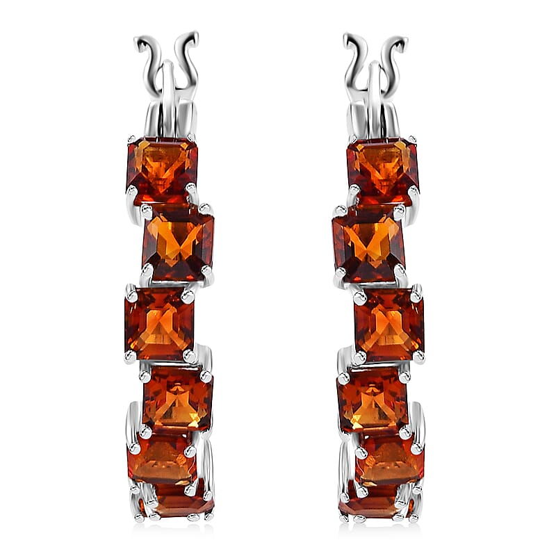 D'Joy Brazilian Cherry Citrine 4.90 ctw Art Deco Earrings in Rhodium Over Sterling Silver
