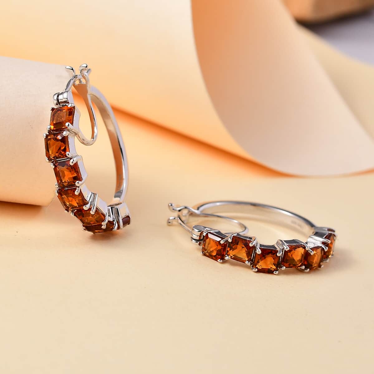 Brazilian Cherry Citrine 4.90 ctw Art Deco Earrings in Rhodium Over Sterling Silver image number 1