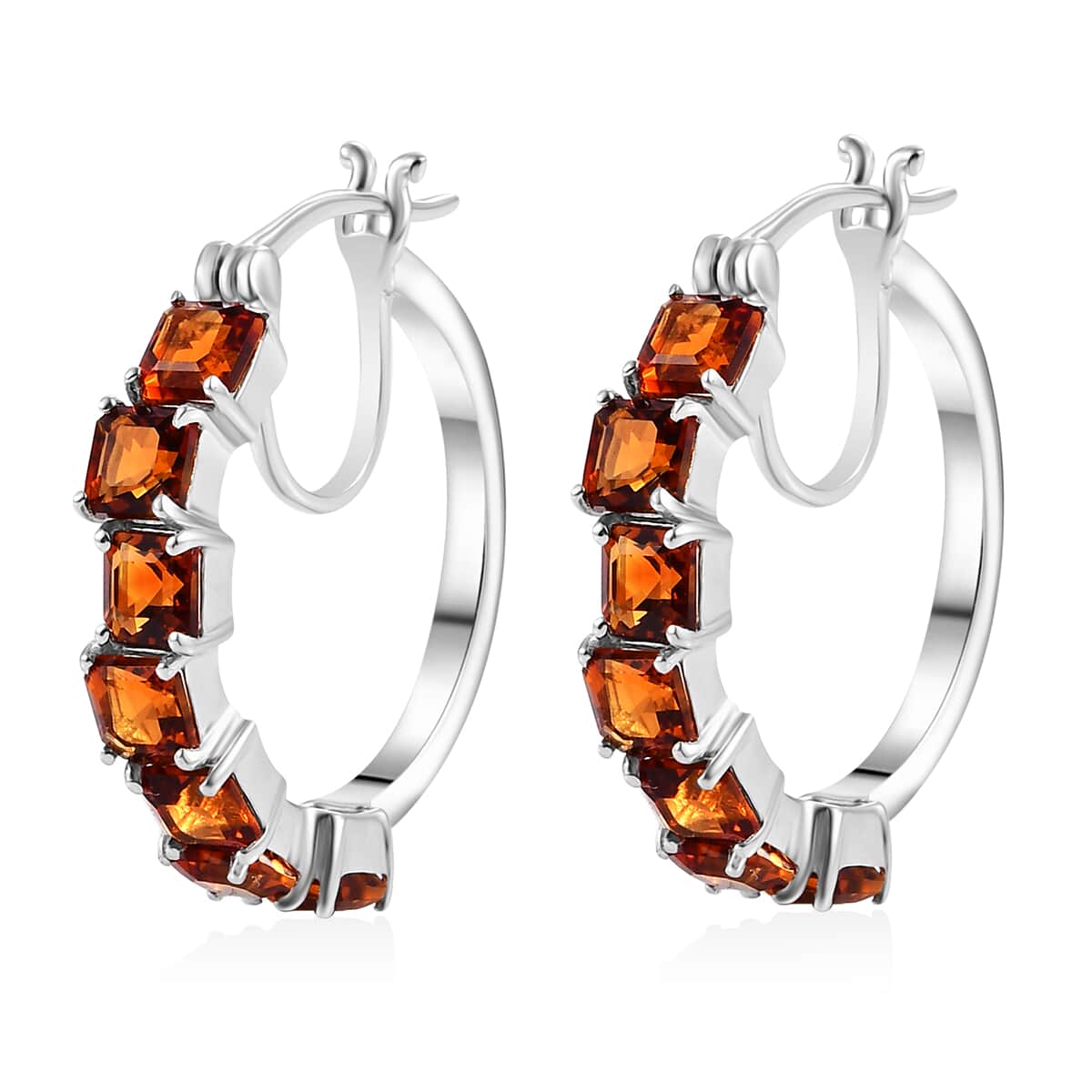 Brazilian Cherry Citrine 4.90 ctw Art Deco Earrings in Rhodium Over Sterling Silver image number 3