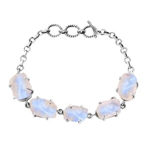 Artisan Crafted Rough Cut Rainbow Moonstone 50.75 ctw Fancy Bracelet in Sterling Silver (6.50-8.0In)