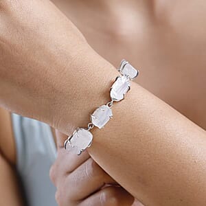 D'Joy Artisan Crafted Rough Cut Rainbow Moonstone 50.75 ctw Fancy Bracelet in Sterling Silver (6.50-8.0In)