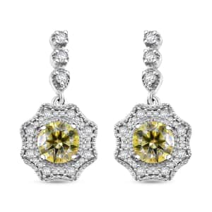 Yellow and White Moissanite 2.20 ctw Sunflower Earrings in Rhodium Over Sterling Silver