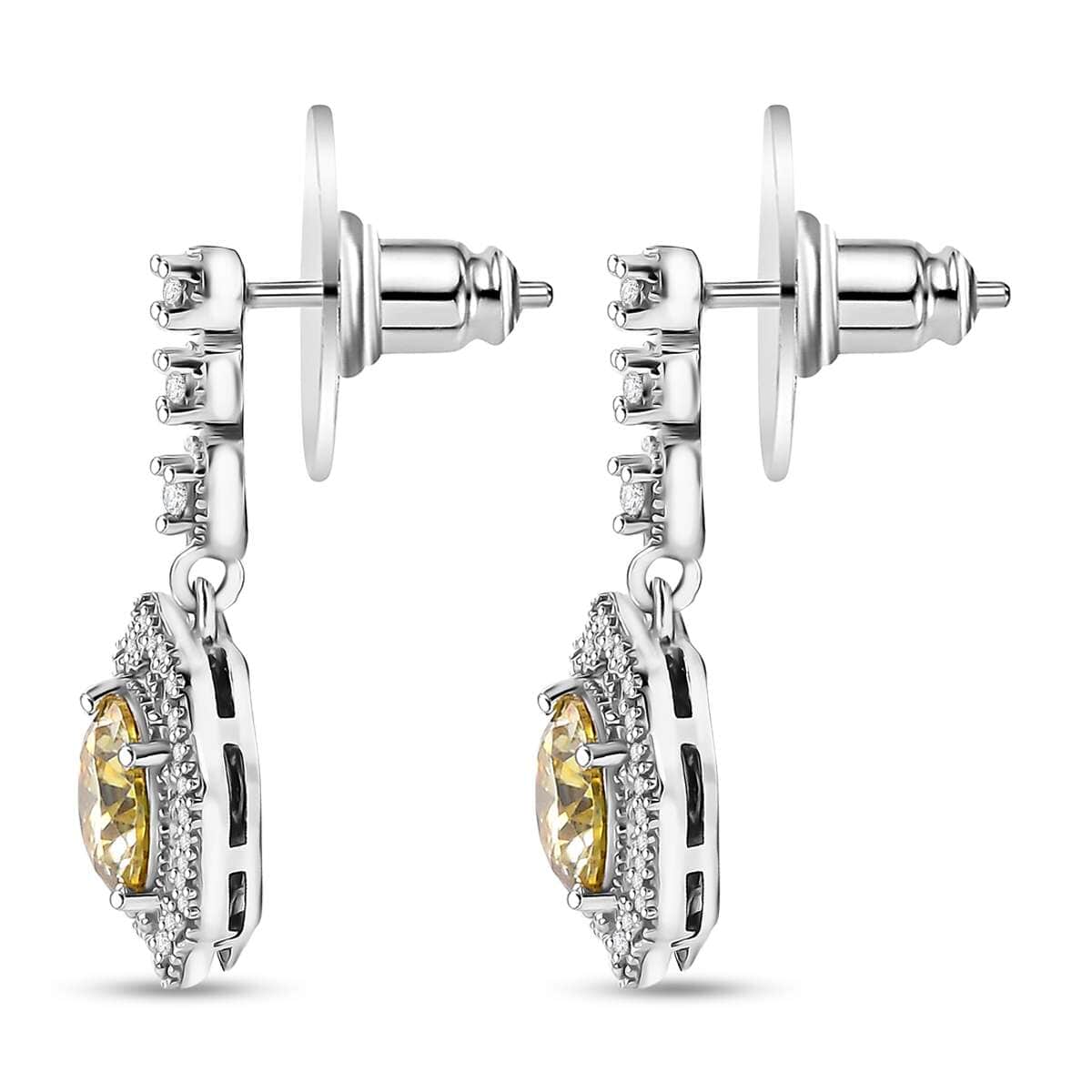 Yellow and White Moissanite 2.20 ctw Sunflower Earrings in Rhodium Over Sterling Silver image number 3