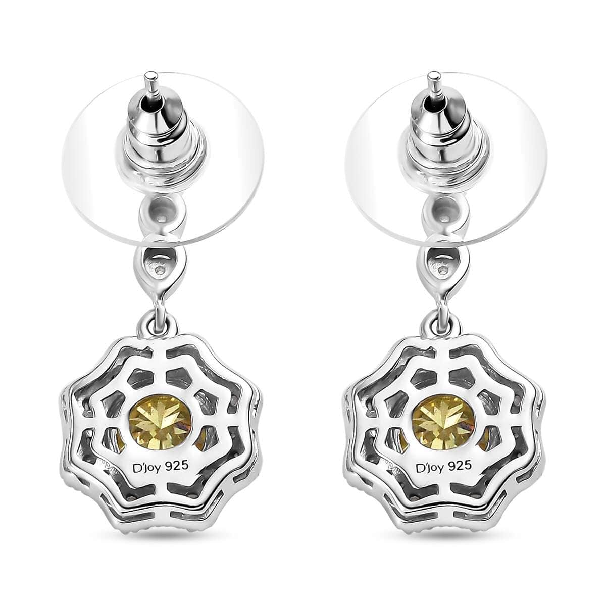 Yellow and White Moissanite 2.20 ctw Sunflower Earrings in Rhodium Over Sterling Silver image number 4