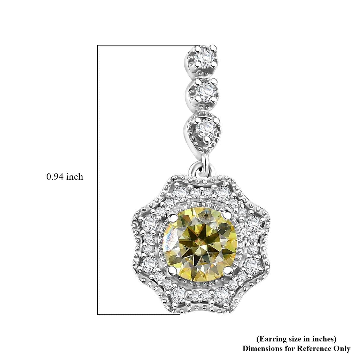 Yellow and White Moissanite 2.20 ctw Sunflower Earrings in Rhodium Over Sterling Silver image number 5