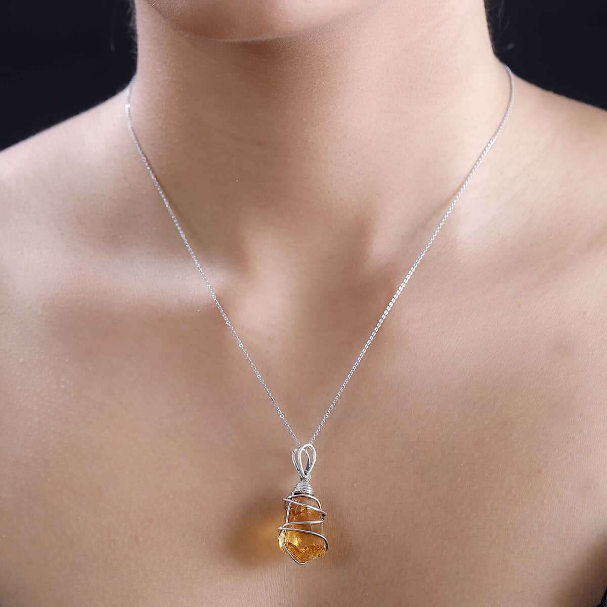 Artisan Crafted Rough Cut Brazilian Citrine 17.75 ctw Fancy Pendant in Sterling Silver image number 2