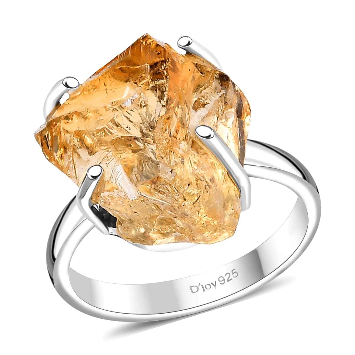 Artisan Crafted Rought Cut Brazilian Citrine 13.00 ctw Solitaire Ring in Sterling Silver (Size 10.0) image number 0