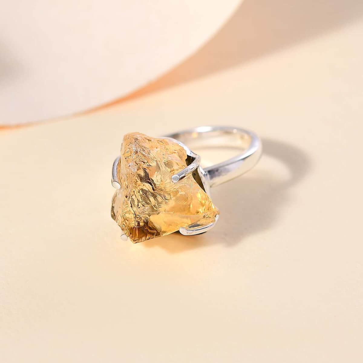 Artisan Crafted Rought Cut Brazilian Citrine 13.00 ctw Solitaire Ring in Sterling Silver (Size 10.0) image number 1