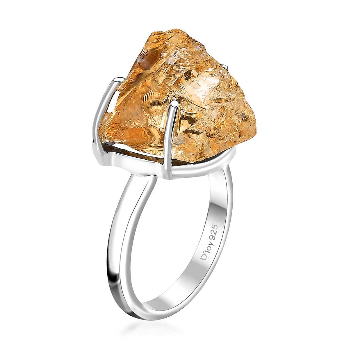 D'Joy Artisan Crafted Rought Cut Brazilian Citrine 13.00 ctw Solitaire Ring in Sterling Silver (Size 10.0)