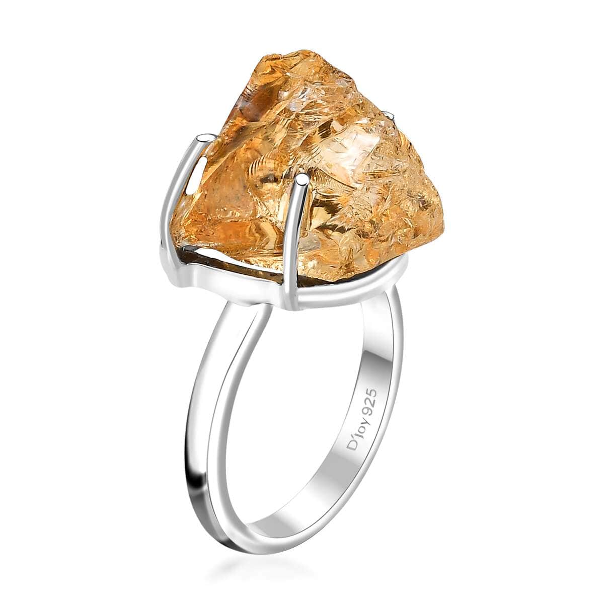 Artisan Crafted Rought Cut Brazilian Citrine 13.00 ctw Solitaire Ring in Sterling Silver (Size 10.0) image number 3