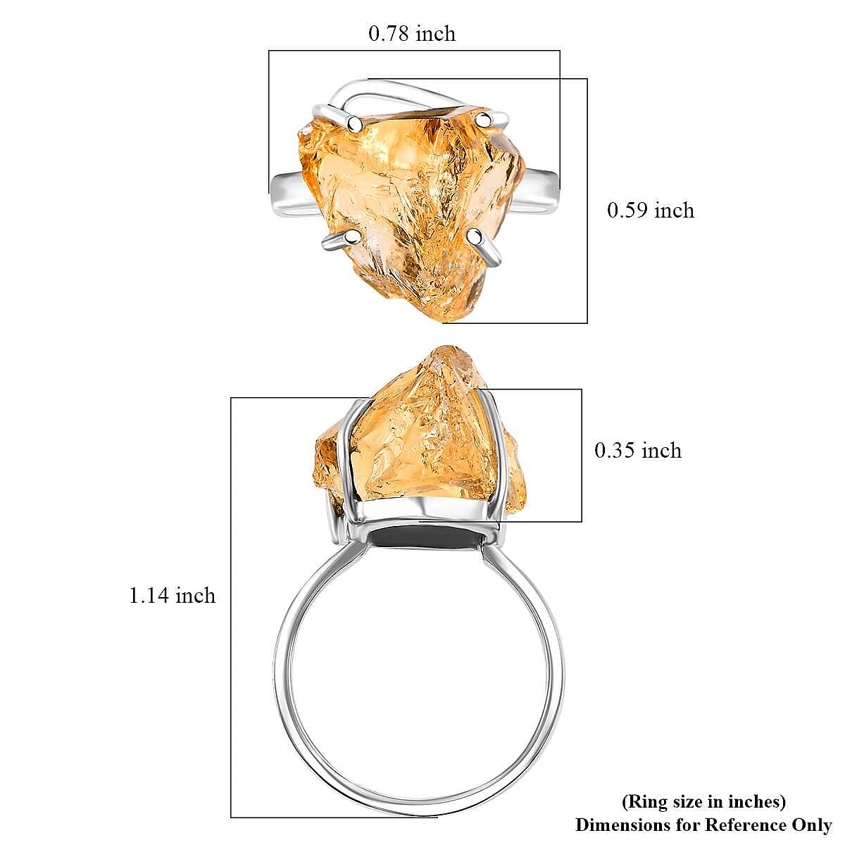 D'Joy Artisan Crafted Rought Cut Brazilian Citrine 13.00 ctw Solitaire Ring in Sterling Silver (Size 10.0)