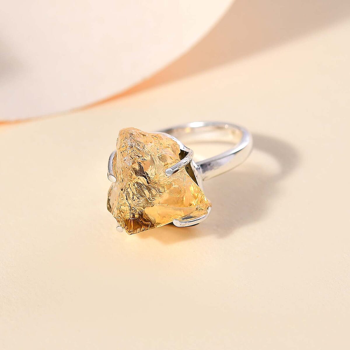 D'Joy Artisan Crafted Rough Cut Brazilian Citrine 13.00 ctw Solitaire Ring in Sterling Silver (Size 8.0) image number 1