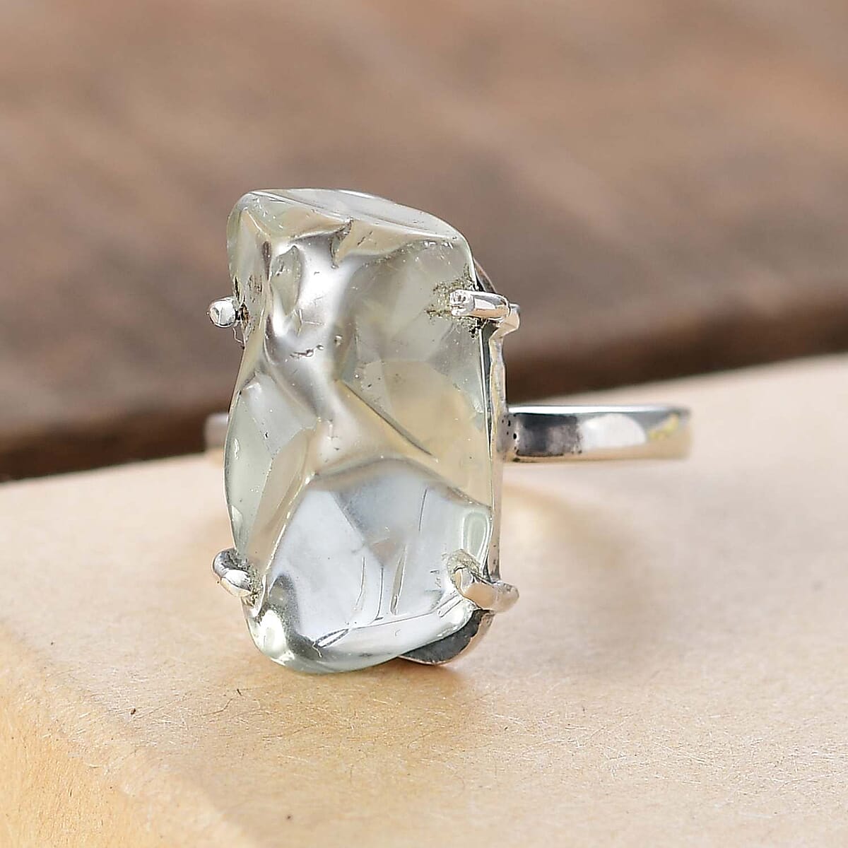 Artisan Crafted Rough Cut Montezuma Prasiolite 13.20 ctw Ring in Sterling Silver (Size 8.0) image number 1
