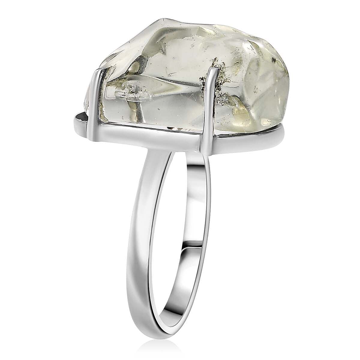 Artisan Crafted Rough Cut Montezuma Prasiolite 13.20 ctw Ring in Sterling Silver (Size 8.0) image number 3
