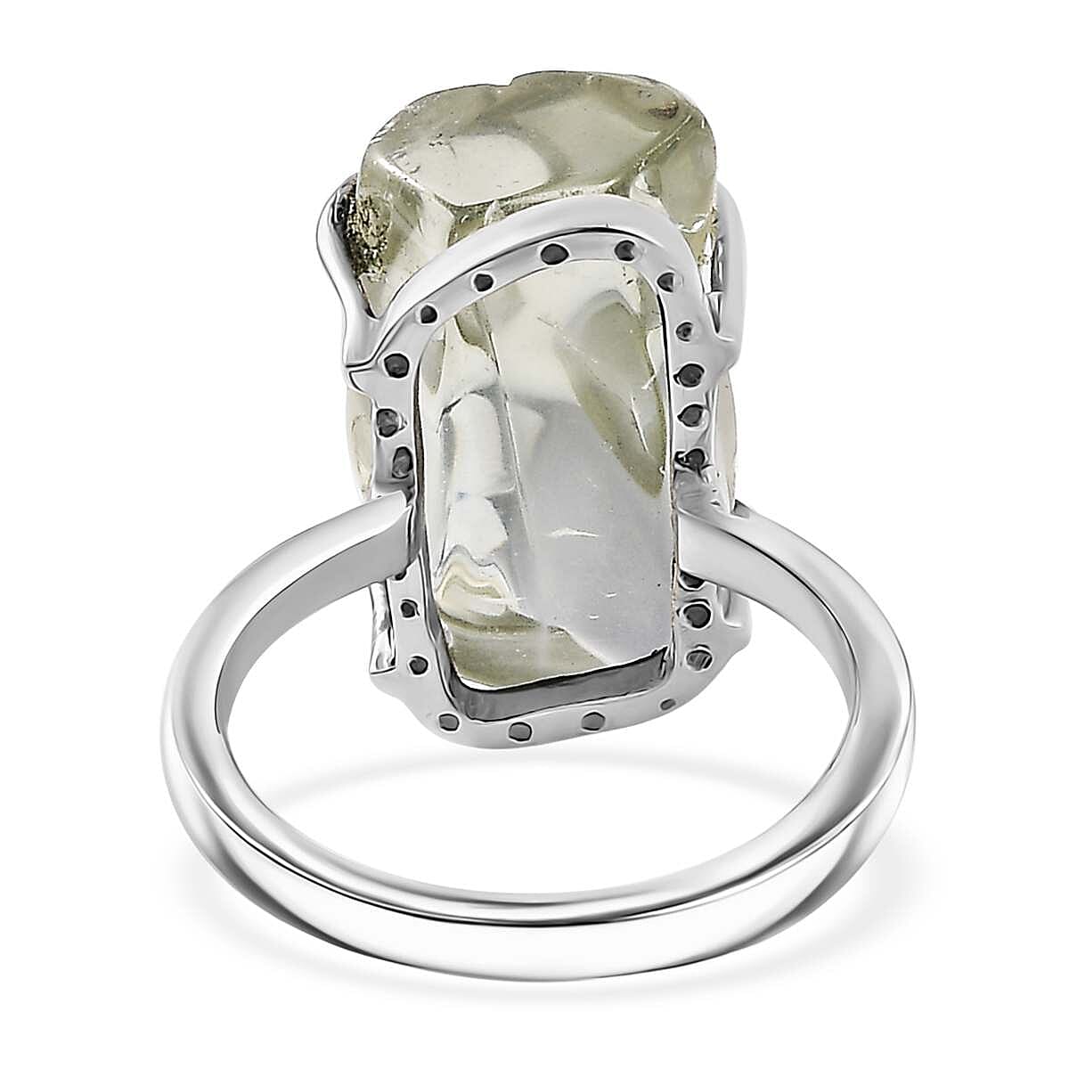 Artisan Crafted Rough Cut Montezuma Prasiolite 13.20 ctw Ring in Sterling Silver (Size 8.0) image number 4