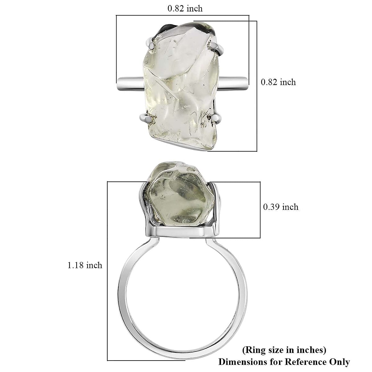 Artisan Crafted Rough Cut Montezuma Prasiolite 13.20 ctw Ring in Sterling Silver (Size 8.0) image number 5