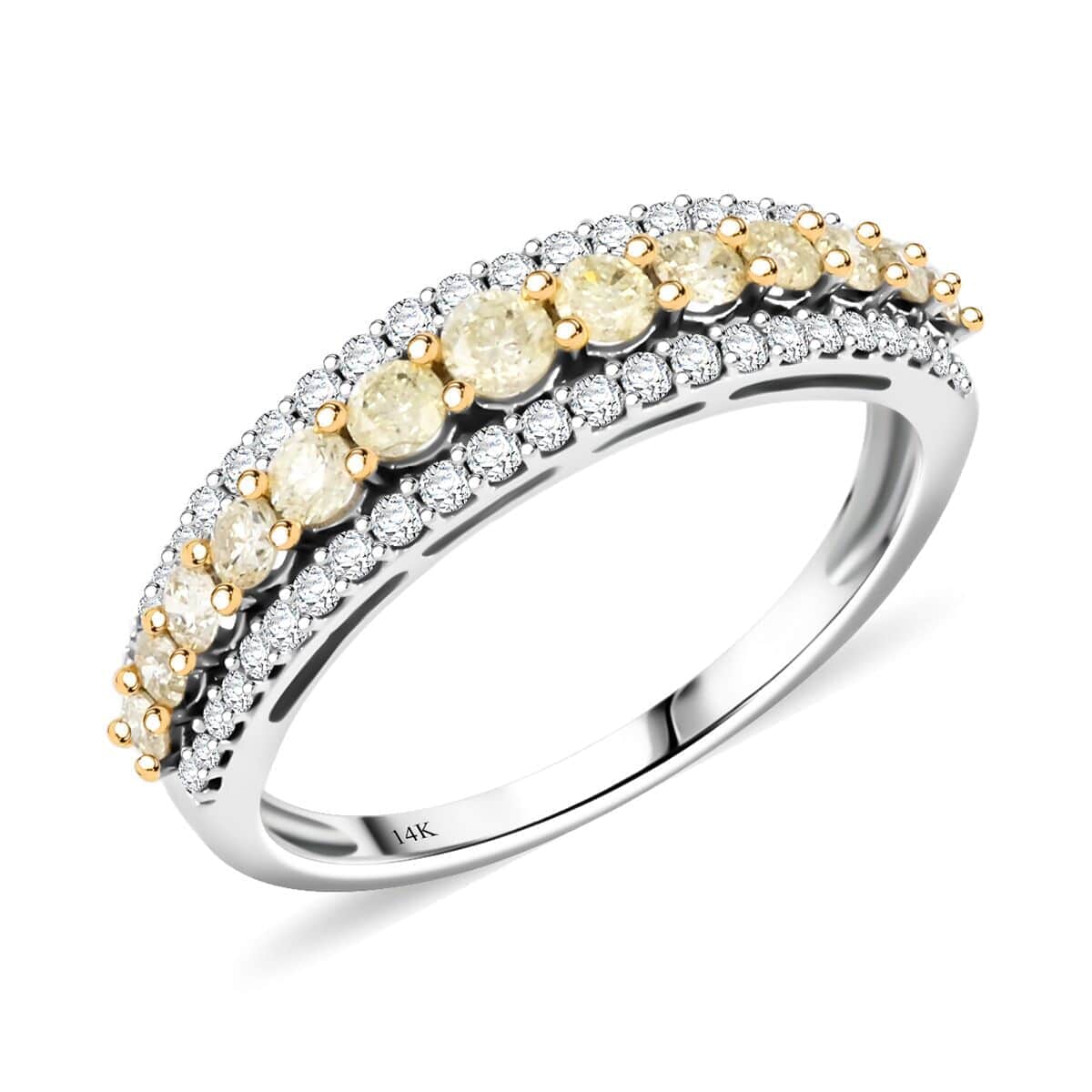 Natural Yellow and White Diamond I2-I3 0.75 ctw Band Ring in 14K White Gold image number 0