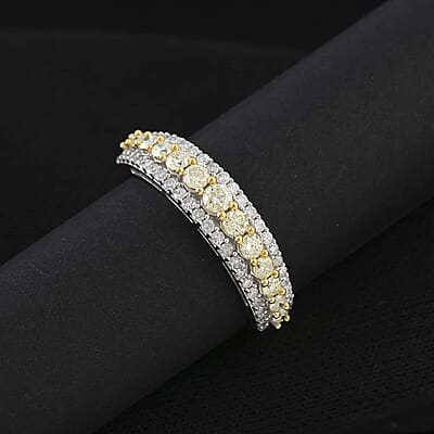 Natural Yellow and White Diamond I2-I3 0.75 ctw Band Ring in 14K White Gold (Size 5.0)