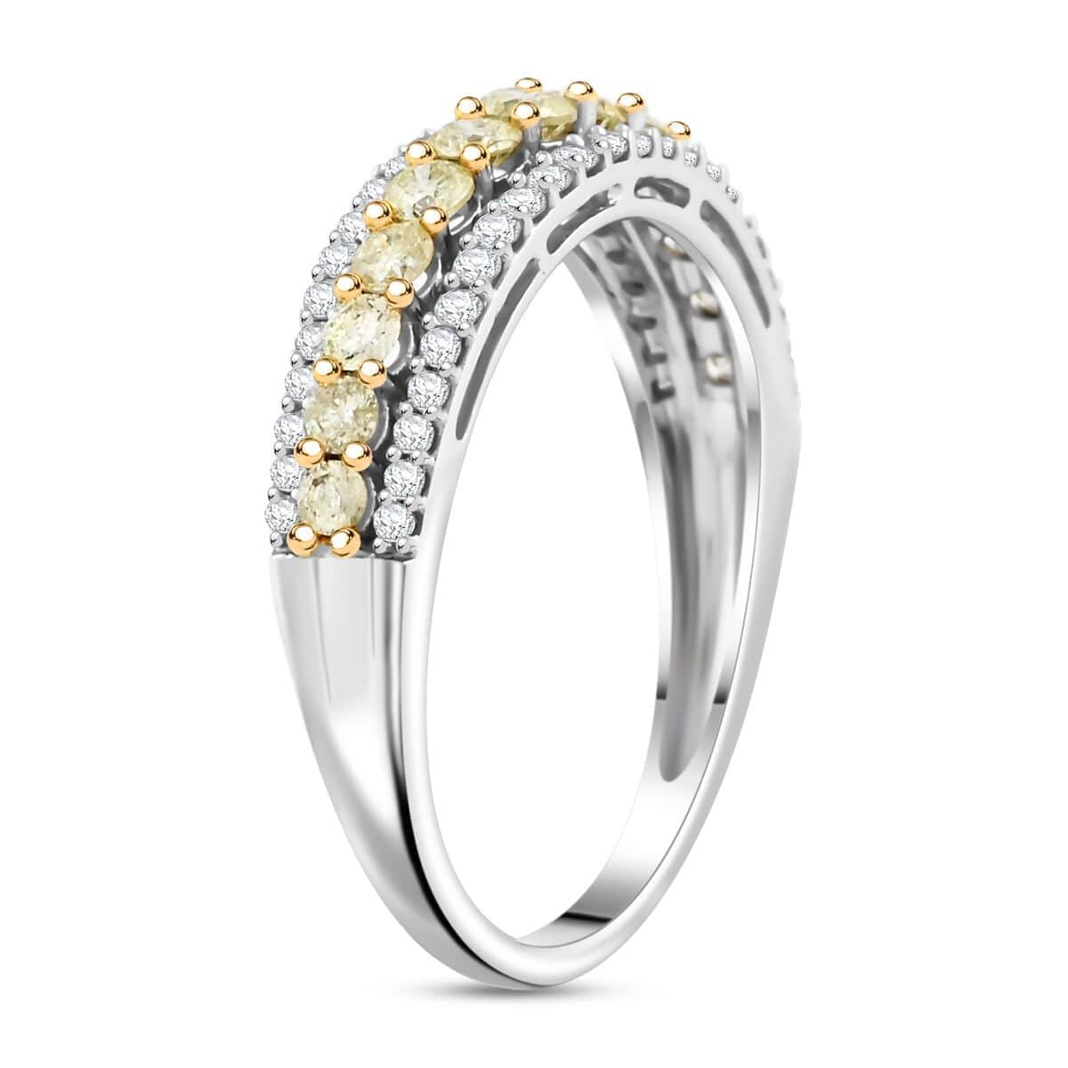 Natural Yellow and White Diamond I2-I3 0.75 ctw Band Ring in 14K White Gold image number 3