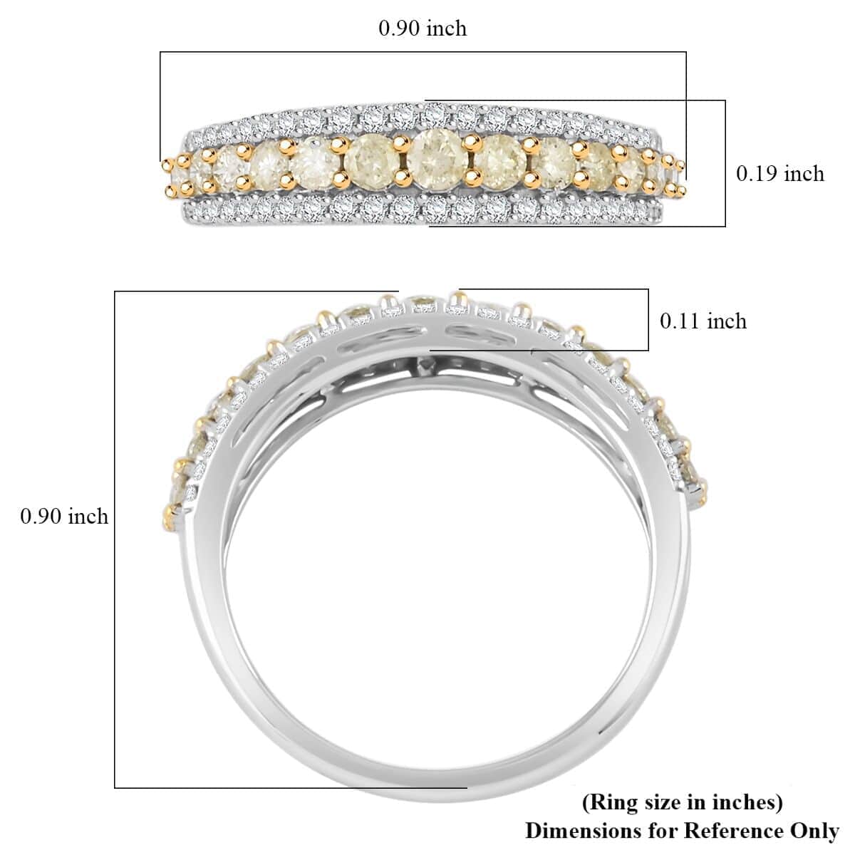 Natural Yellow and White Diamond I2-I3 0.75 ctw Band Ring in 14K White Gold (Size 5.0) image number 4