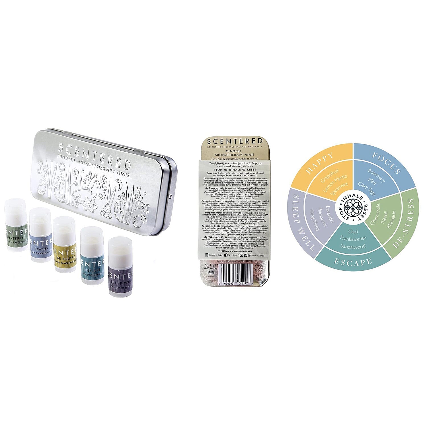 Scentered Aromatherapy Mini Balms in Gift TIn
