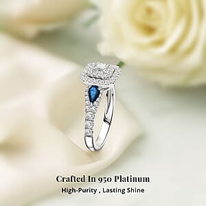 Doorbuster Modani White Diamond (F G VVS) and AAAA Blue Sapphire 1.50 ctw Ring in 950 Platinum (Size 10.0) 5.80 Grams