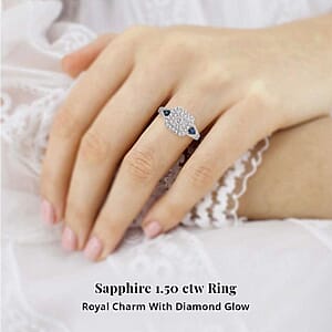  Modani White Diamond (F G VVS) and AAAA Blue Sapphire 1.50 ctw Ring in 950 Platinum (Size 5.0) 5.80 Grams