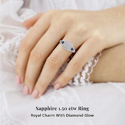 Modani White Diamond (F G VVS) and AAAA Blue Sapphire 1.50 ctw Ring in 950 Platinum (Size 6.0) 5.80 Grams