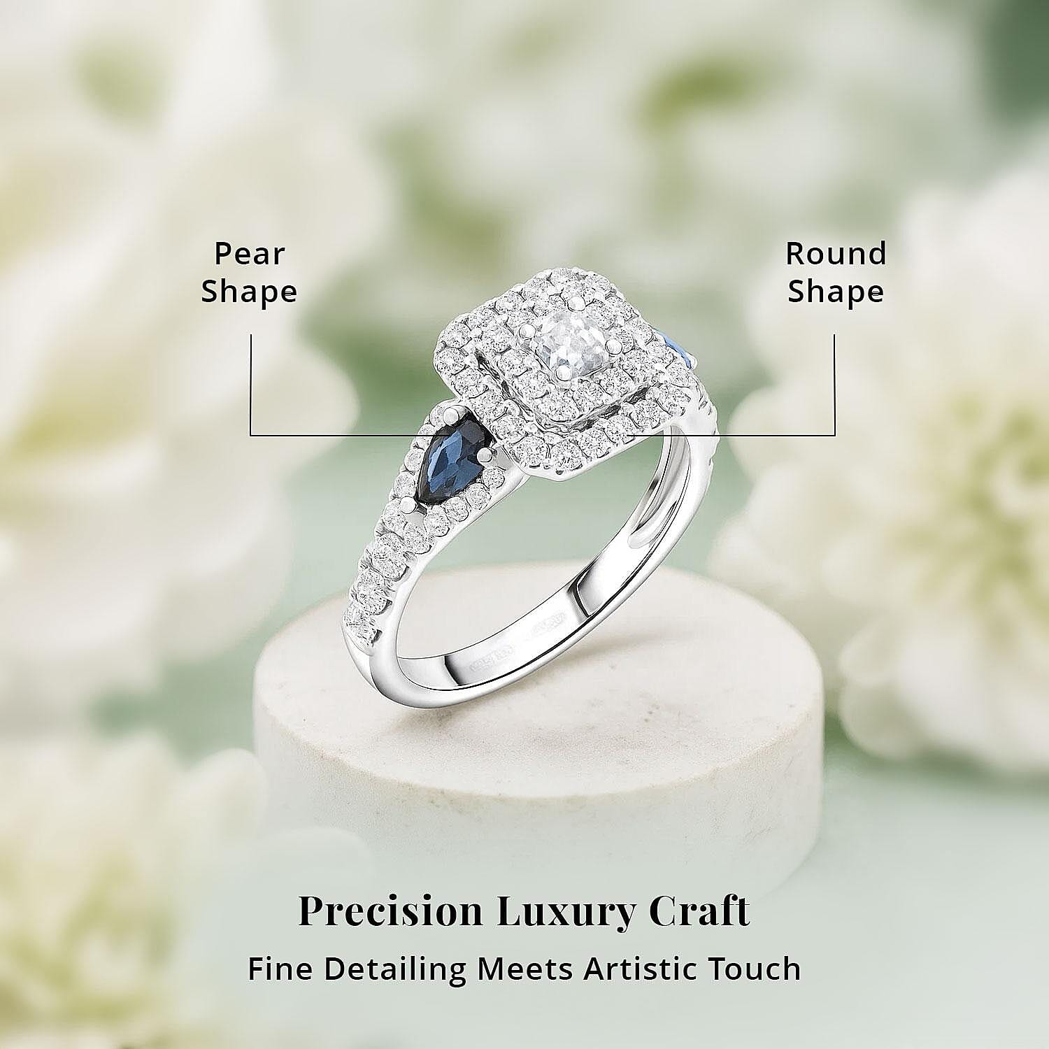 Modani White Diamond (F G VVS) and AAAA Blue Sapphire 1.50 ctw Ring in 950 Platinum (Size 6.0) 5.80 Grams