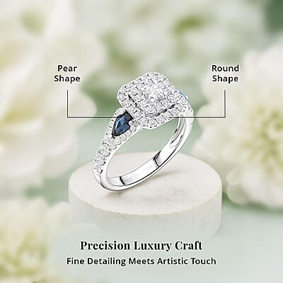 Modani White Diamond (F G VVS) and AAAA Blue Sapphire 1.50 ctw Ring in 950 Platinum (Size 6.0) 5.80 Grams