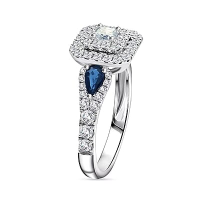 Modani White Diamond (F G VVS) and AAAA Blue Sapphire 1.50 ctw Ring in 950 Platinum (Size 6.0) 5.80 Grams