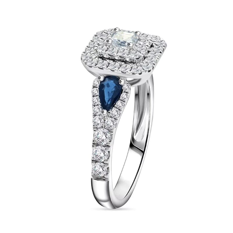 Modani White Diamond (F G VVS) and AAAA Blue Sapphire 1.50 ctw Ring in 950 Platinum (Size 6.0) 5.80 Grams