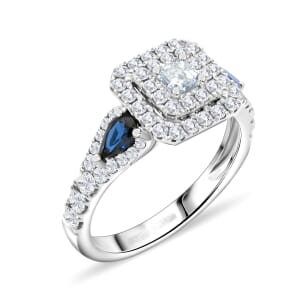 Modani White Diamond (F G VVS) and AAAA Blue Sapphire 1.50 ctw Ring in 950 Platinum (Size 8.0) 5.80 Grams