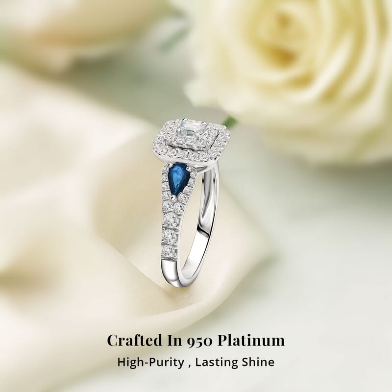 Modani White Diamond (F G VVS) and AAAA Blue Sapphire 1.50 ctw Ring in 950 Platinum (Size 8.0) 5.80 Grams