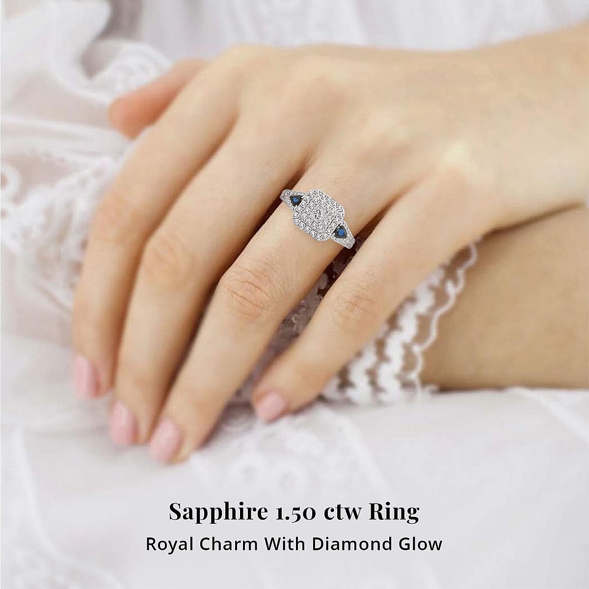 Doorbuster Modani White Diamond (F G VVS) and AAAA Blue Sapphire 1.50 ctw Ring in 950 Platinum (Size 9.0) 5.80 Grams image number 1