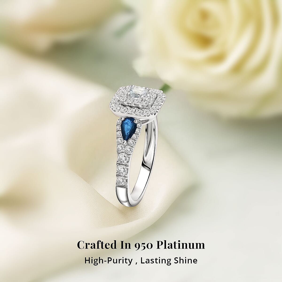 Doorbuster Modani White Diamond (F G VVS) and AAAA Blue Sapphire 1.50 ctw Ring in 950 Platinum (Size 9.0) 5.80 Grams image number 2