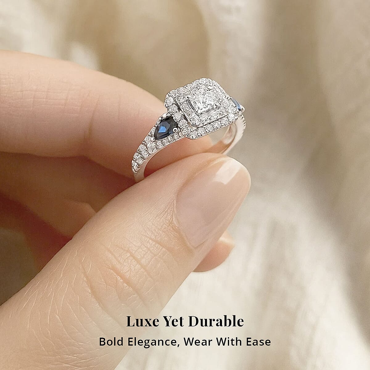 Doorbuster Modani White Diamond (F G VVS) and AAAA Blue Sapphire 1.50 ctw Ring in 950 Platinum (Size 9.0) 5.80 Grams image number 5