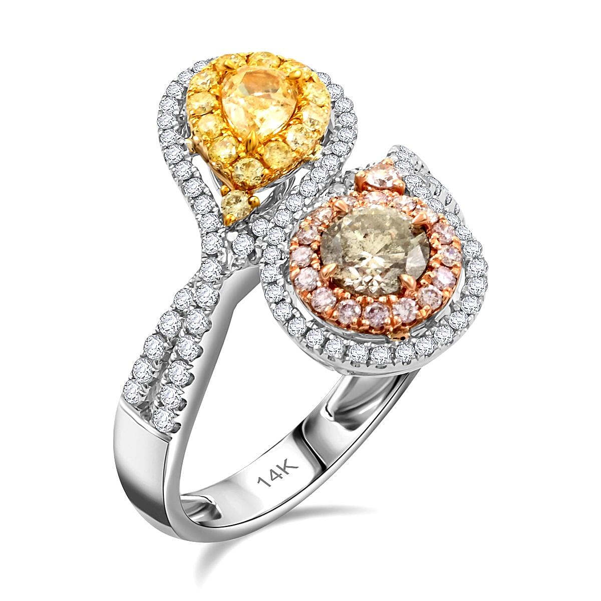 Modani Natural Yellow, White and Pink Diamond 1.50 ctw Ring in 14K White, Yellow and Rose Gold 5 Grams