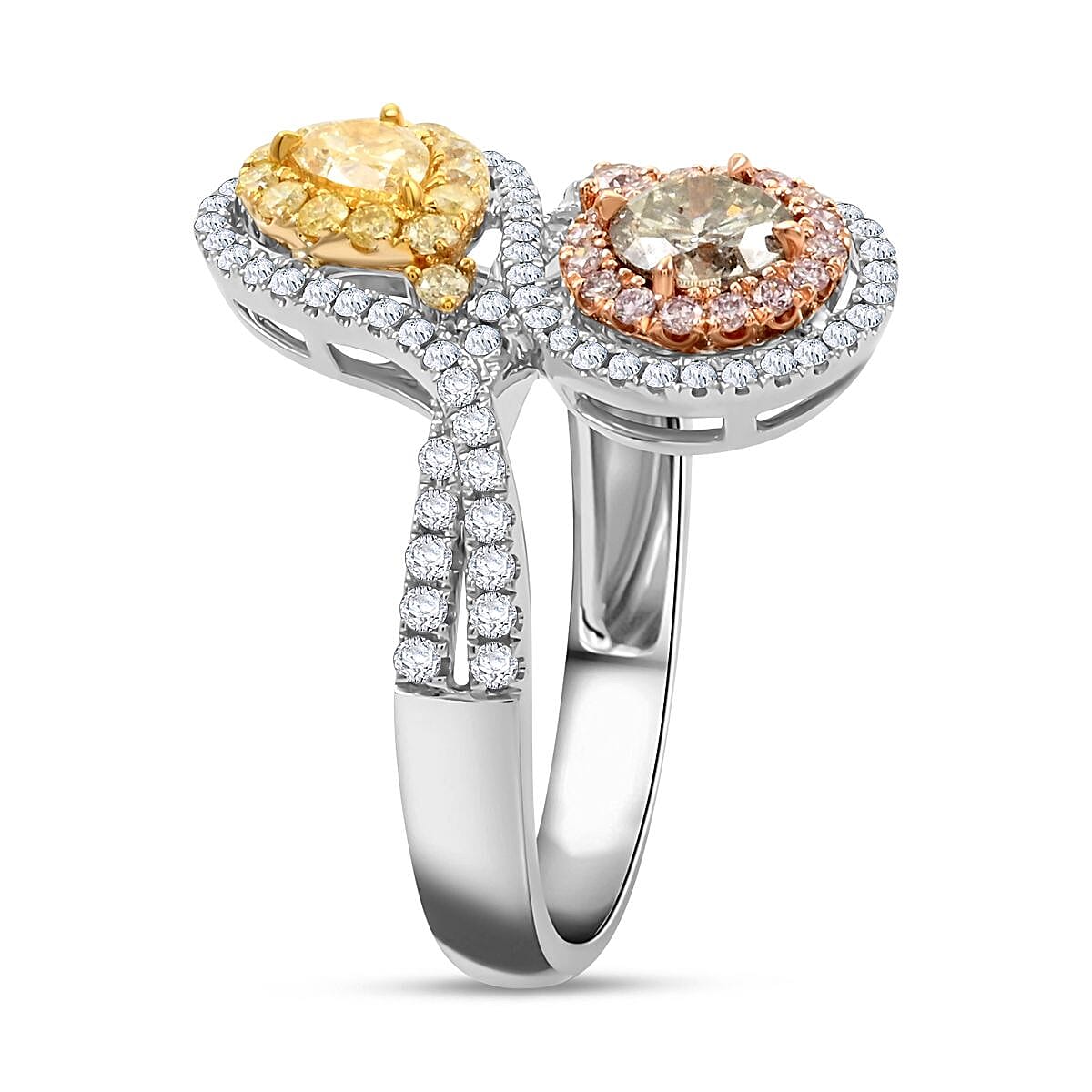 Modani Natural Yellow, White and Pink Diamond 1.50 ctw Ring in 14K White, Yellow and Rose Gold 5 Grams