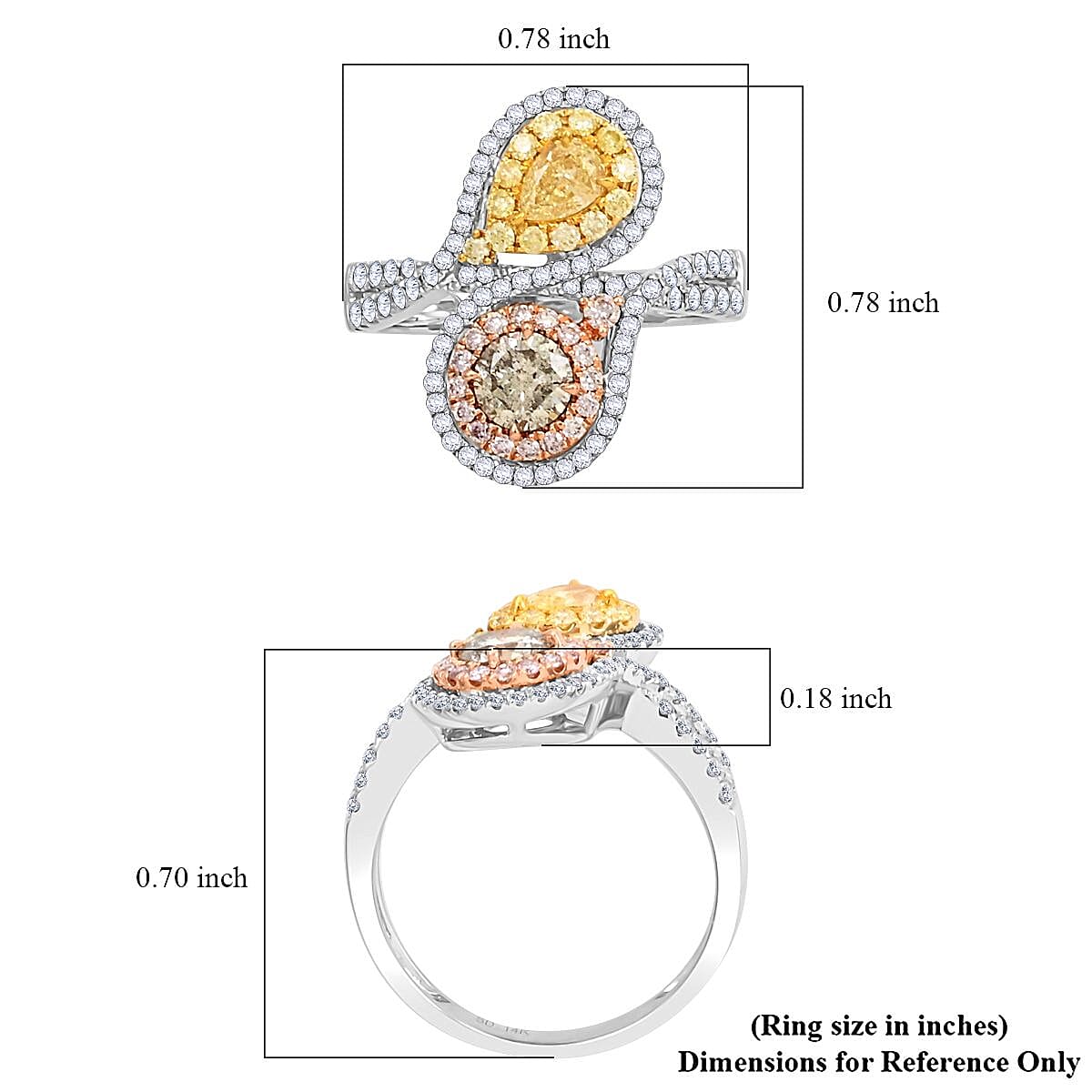 Modani Natural Yellow, White and Pink Diamond 1.50 ctw Ring in 14K White, Yellow and Rose Gold 5 Grams