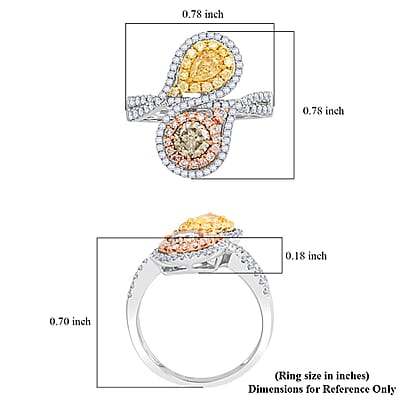 Modani Natural Yellow, White and Pink Diamond 1.50 ctw Ring in 14K White, Yellow and Rose Gold 5 Grams