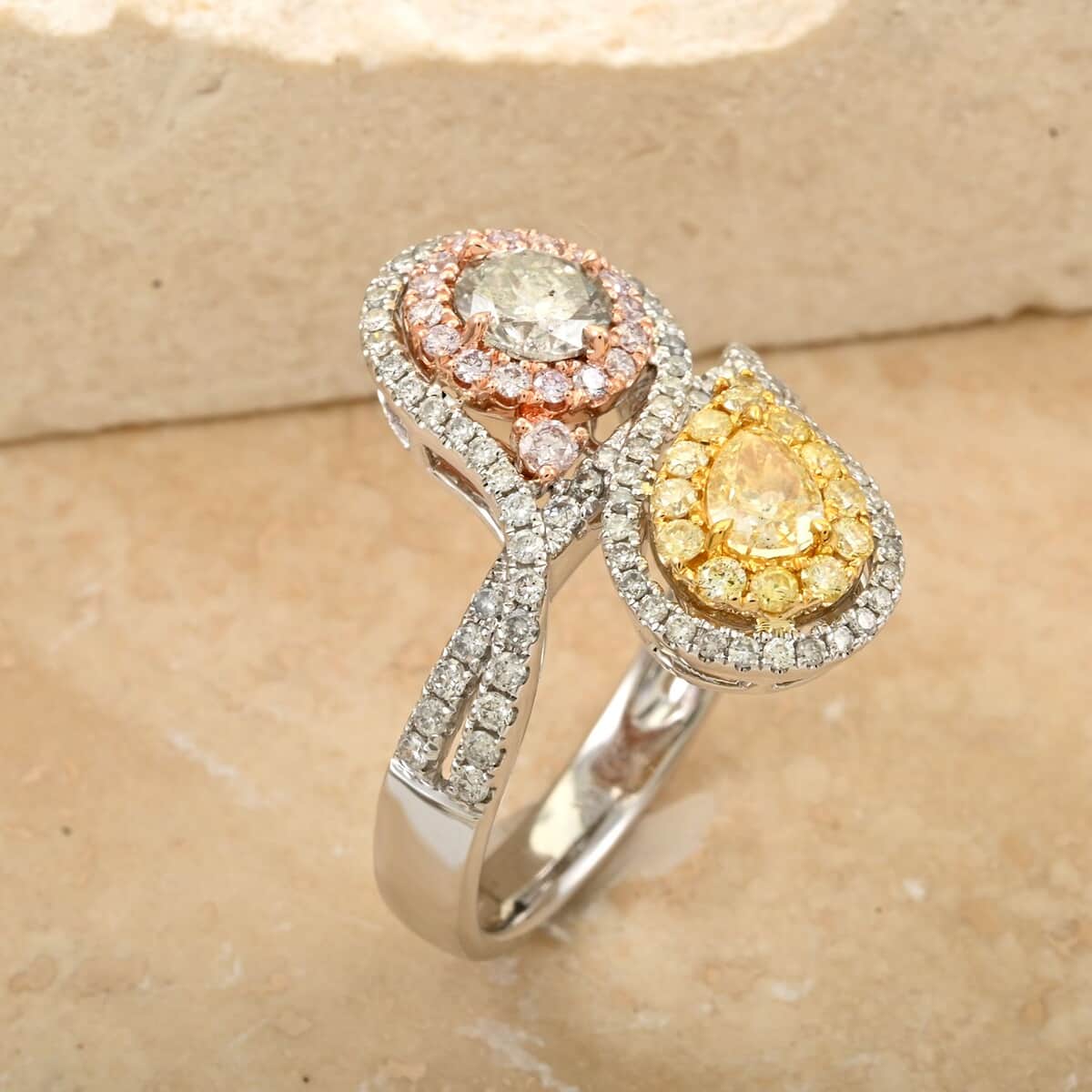 Modani Natural Yellow, White and Pink Diamond 1.50 ctw Ring in 14K White, Yellow and Rose Gold (Size 11.0) 5 Grams image number 1