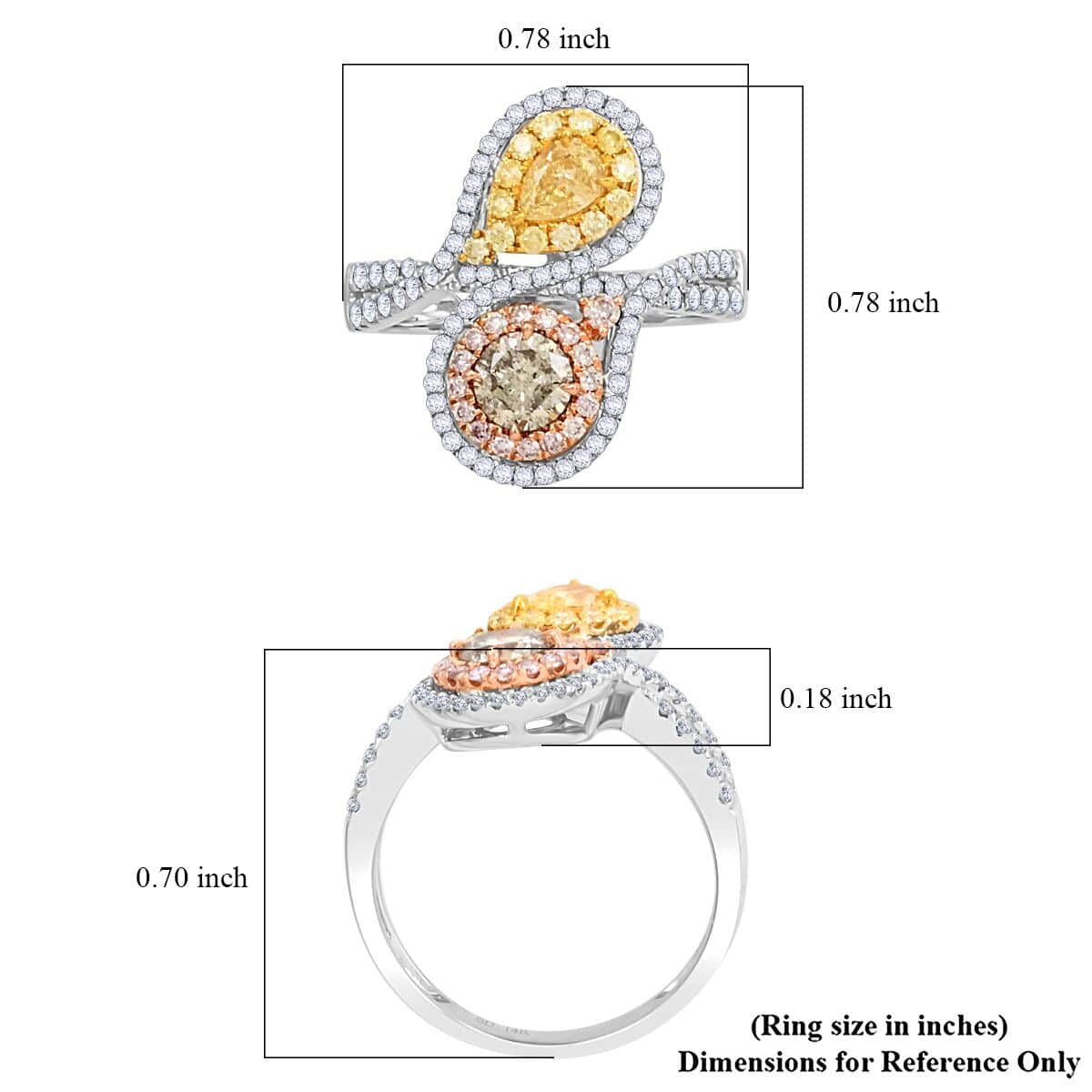 Modani Natural Yellow, White and Pink Diamond 1.50 ctw Ring in 14K White, Yellow and Rose Gold (Size 11.0) 5 Grams image number 4