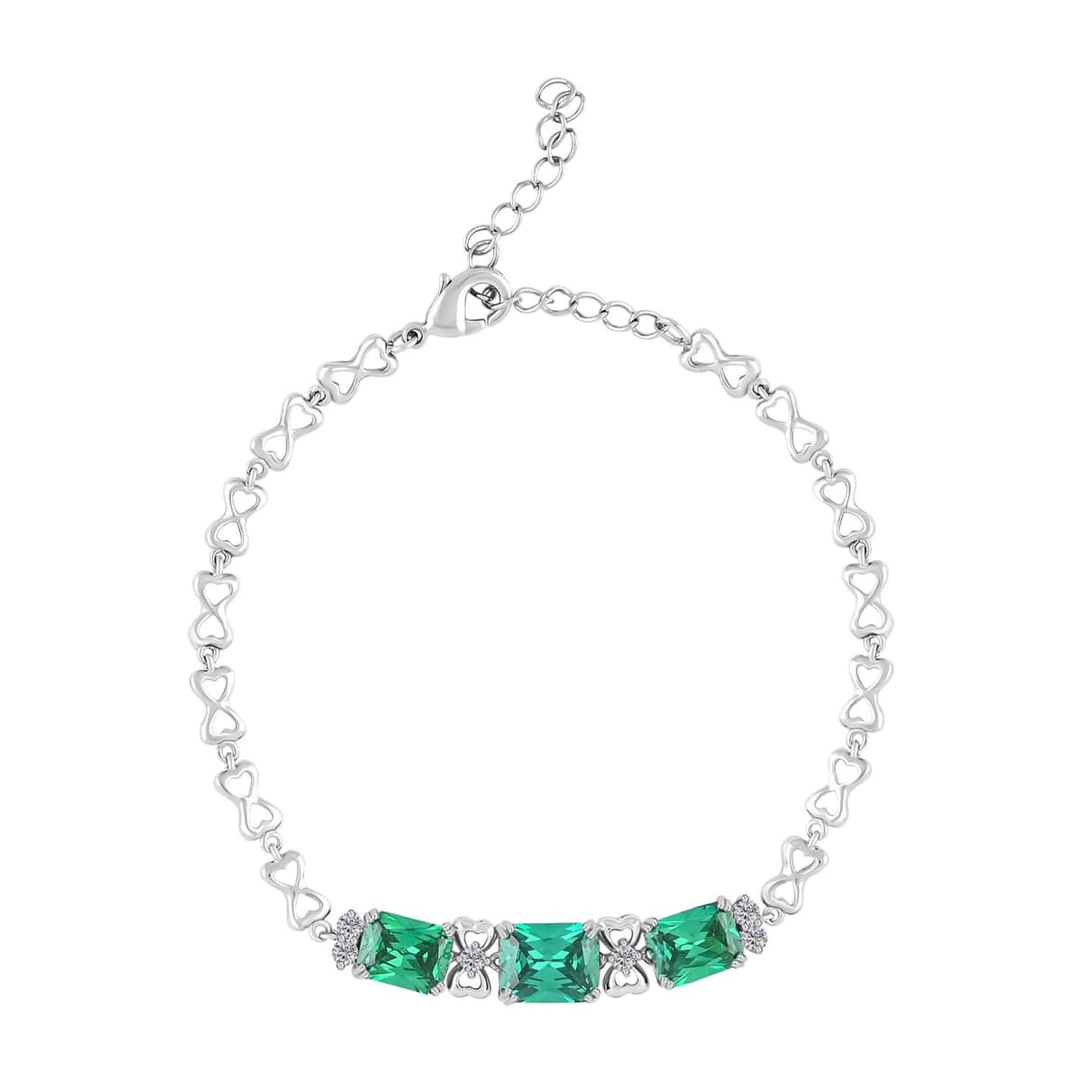 Simulated Emerald and Simulated Diamond 12.50 ctw Bracelet in Silvertone (8.00 In) image number 0