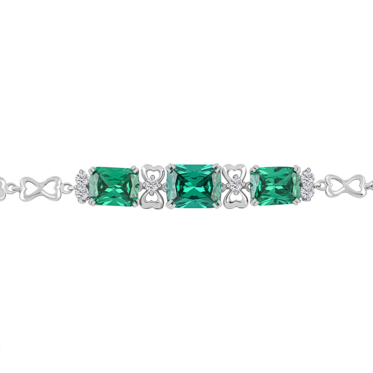 Simulated Emerald and Simulated Diamond 12.50 ctw Bracelet in Silvertone (8.00 In) image number 2