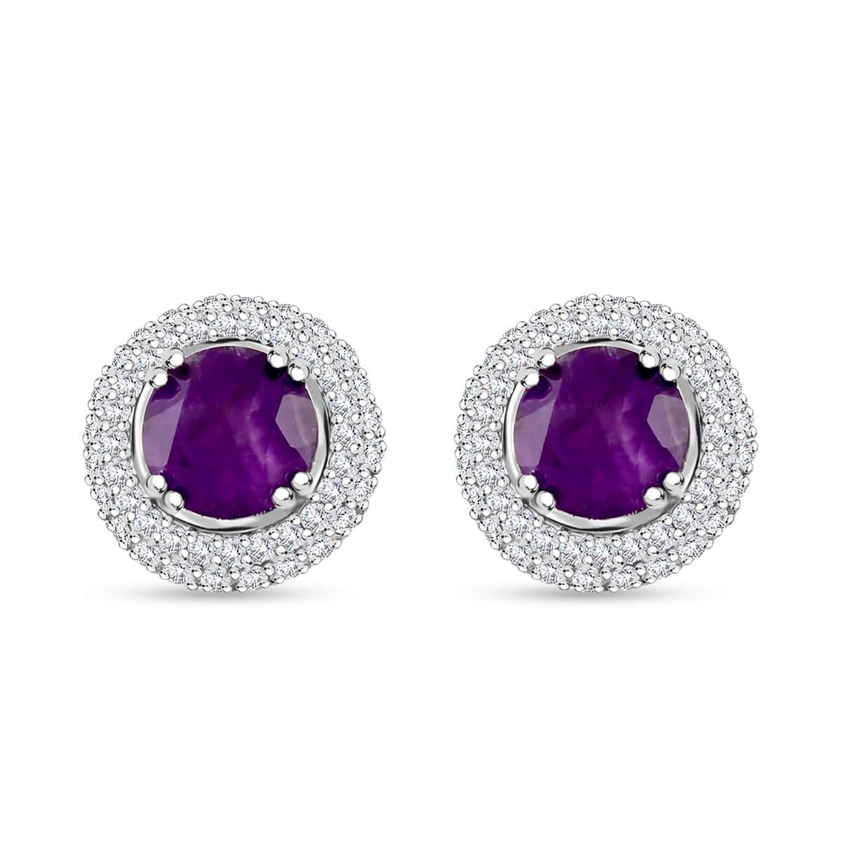 Amethyst and Simulated Diamond 4.00 ctw Earrings in Silvertone image number 0