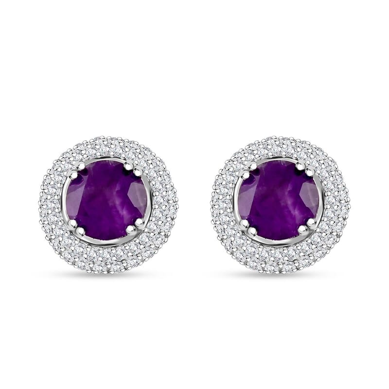 Amethyst and Simulated Diamond 4.00 ctw Earrings in Silvertone