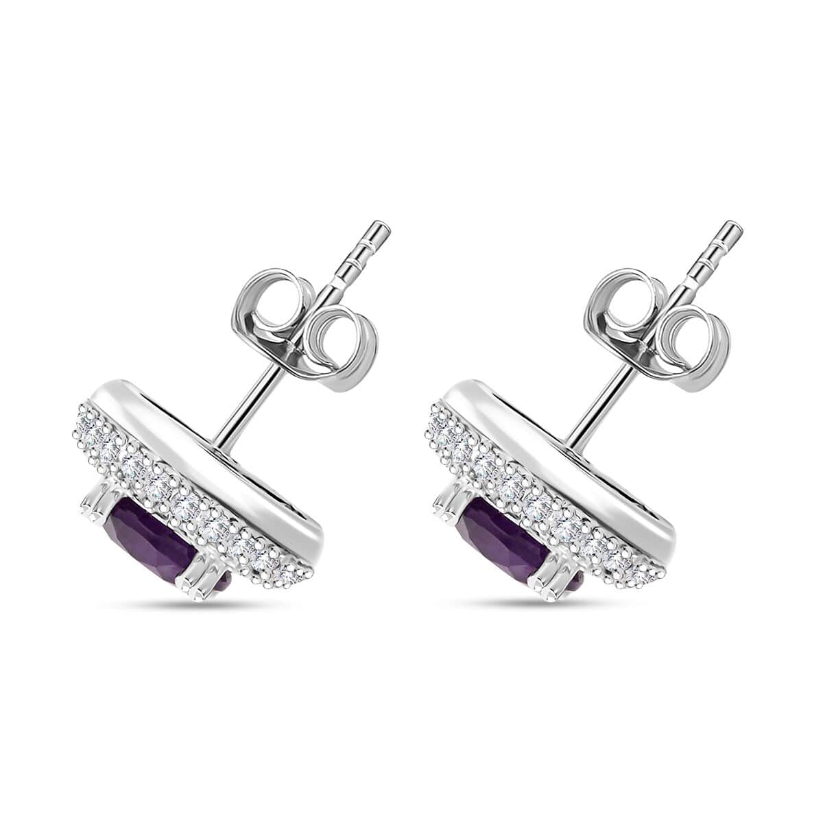 Amethyst and Simulated Diamond 4.00 ctw Earrings in Silvertone image number 3