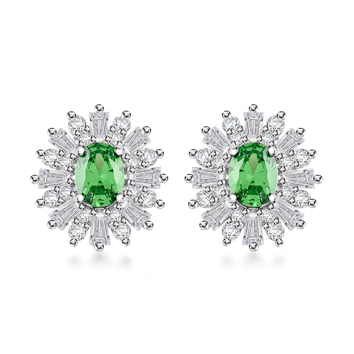 Simulated Emerald and Simulated Diamond 6.65 ctw Earrings in Silvertone image number 0